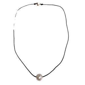 Silk cord necklace with pearl